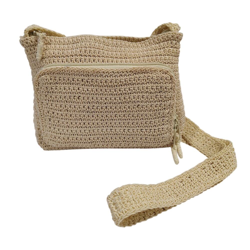 Crochet Crossbody Bag Cream Lined Handbag Summer Small Unbranded